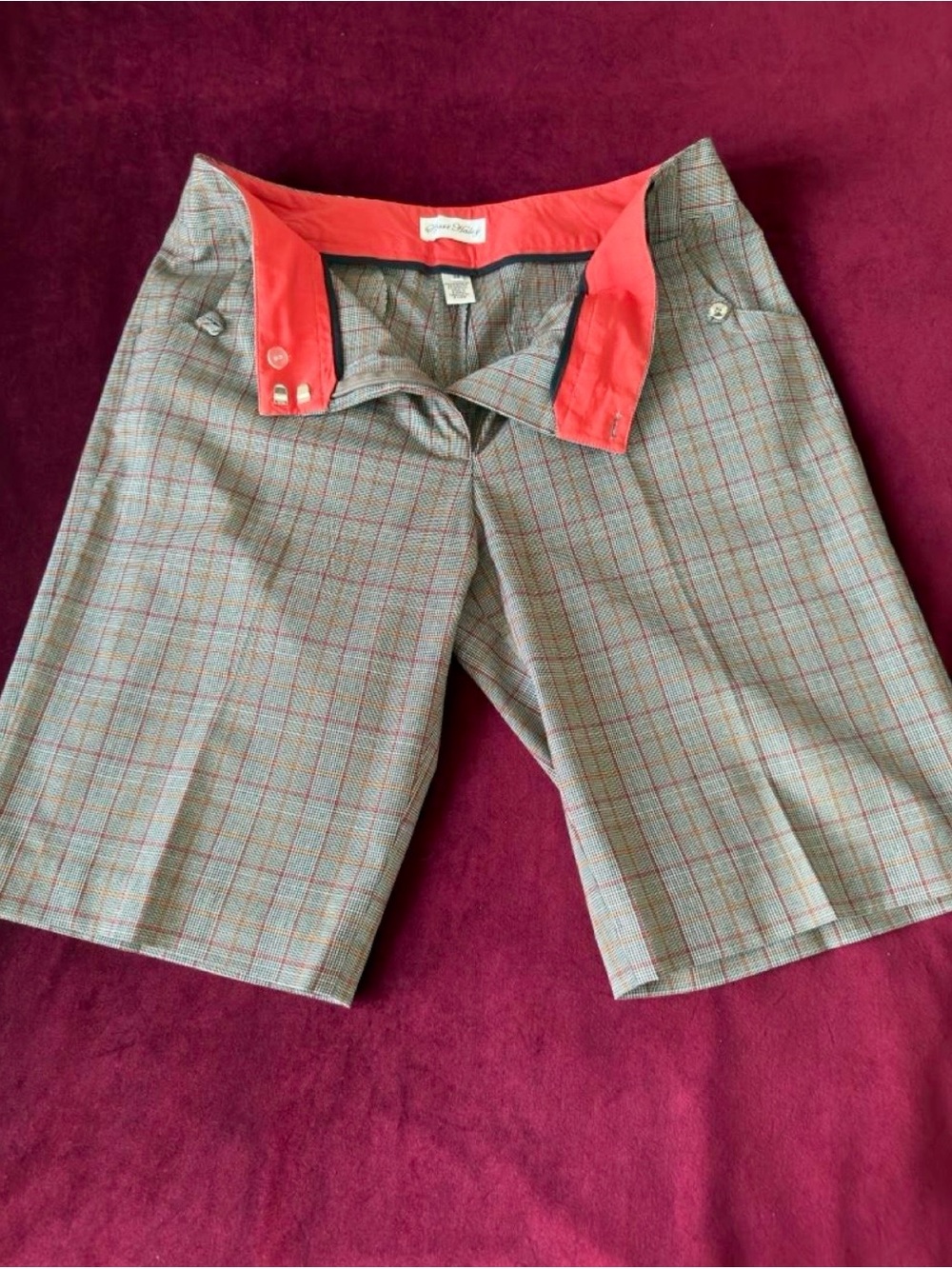 Sport Haley Women’s Gray Plaid Shorts with Red Waistband size 14